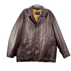 VTG Robert Comstock Vertical Leather Jacket Mens XL Brown Button Front Dadcore